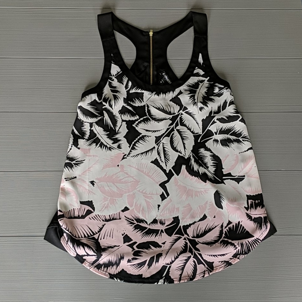 Express Black/Pink/White Floral Tank With Back Zipper Size Small S